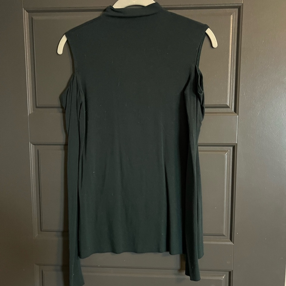 Teal Mock Neck Cold Shoulder Top